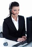 Customer support woman with headset at office