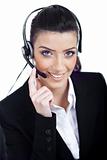 Call center woman dealing with the customer wearing headset