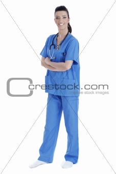 Pretty young female nurse, side pose