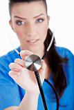 Closeup shot of female nurse with Stethoscope, focus on Stethoscope 
