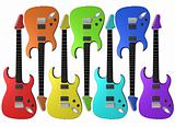 Rainbow colored electric guitars