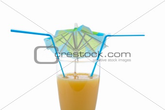 Vanilla milkshake with umbrella and straws