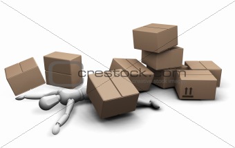 Man under boxes