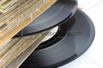 Close up of Old Vinyl Records foccusing on the record