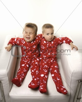 Male twin children sitting together.