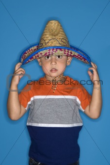 Male boy wearing sombrero.