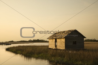 Building in marsh on Bald Head Island, North Carolina.