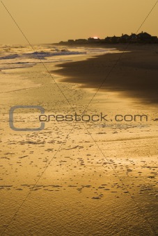 Golden beach at sunset.