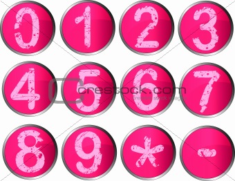 12 Pink Number Buttons