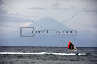 ocean on the background of the volcano