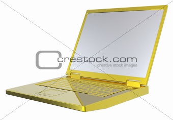 Shiny gold laptop isolated on white.