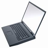 Shiny black laptop isolated on white.