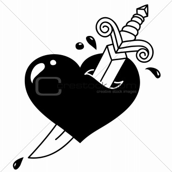 Tattoo style heart, dagger B&W