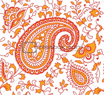 Indian Textile Pattern Red Orange