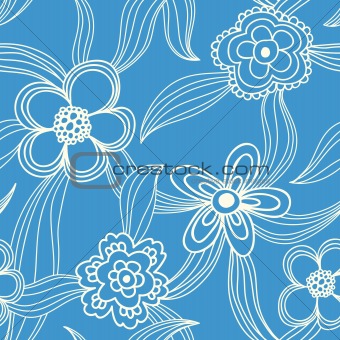floral seamless pattern white on blue