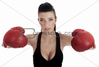 Sexy female posing with red boxing gloves