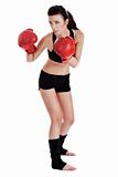 Woman boxer ready to punch the opponent in boxing