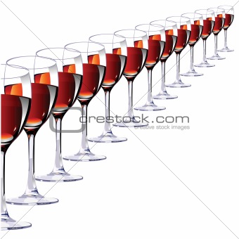 Thirteen glasses with red wine. Vector illustration