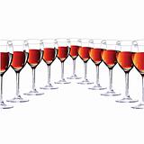 Eleven glasses with red wine. Vector illustration