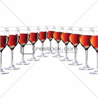 Eleven glasses with red wine. Vector illustration
