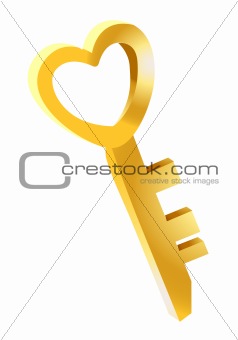 3d golden heart key