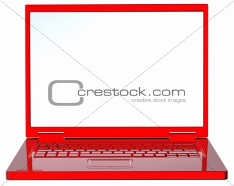 Red laptop isolated on white.