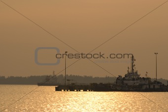 ship yard during sunset
