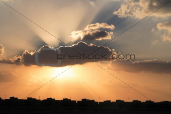 Sunset with beams of light