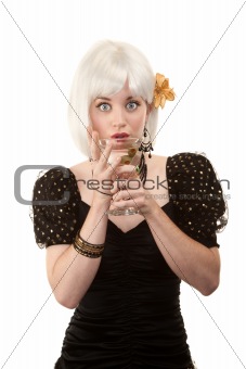 Retro woman with white hair in 80s or 90s style