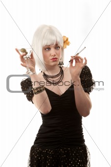 Retro woman with white hair in 80s or 90s style