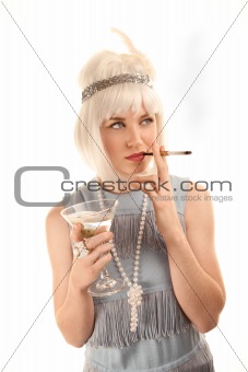 Pretty woman in vinatge 1920s flapper dress