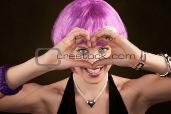 Portrait of woman with shiny purple hair 