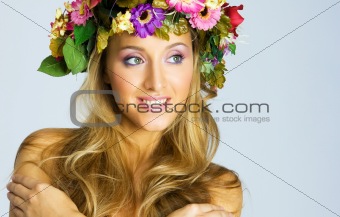 Pregnant girl with flower wreath