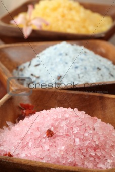 Bath salt in wooden bowls