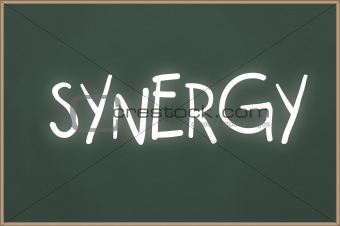 Chalkboard with text synergy