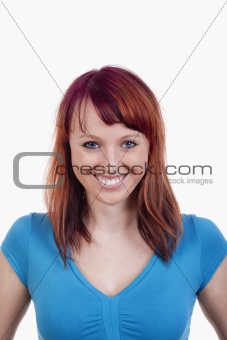 portrait of a young woman with red hair - isolated on white