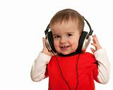 Smiling toddler with headphones