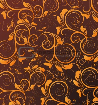 orange seamless flower pattern in brown background