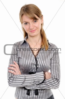 Positive business woman over white background