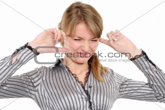 Woman with his hands covering his ears