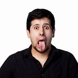 Hispanic man sticking his tongue out