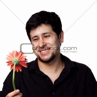 Young man with flowers