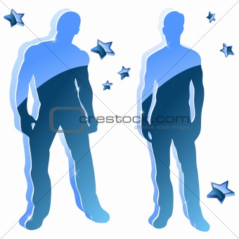 Sexy boy blue glossy silhouettes with stars. 