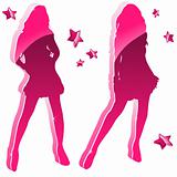 Glossy Pink Women Silhouettes with Stars