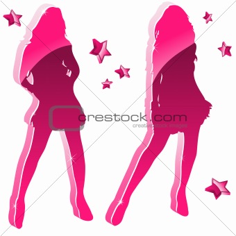 Glossy Pink Women Silhouettes with Stars