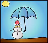 Snowman under the umbrella