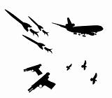 airplane,gun and pigeon