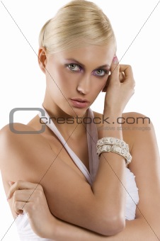 blond girl with the bracelet