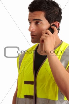 Tradesman handyman on the phone