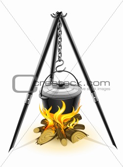 black kettle for campfire on tripod